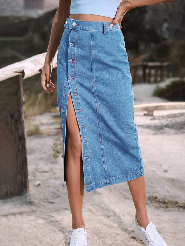 Irregular Split Denim High Waist Skirt